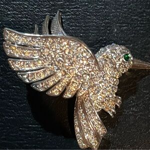 Pave Rhinestone Hummingbird Vintage Brooch